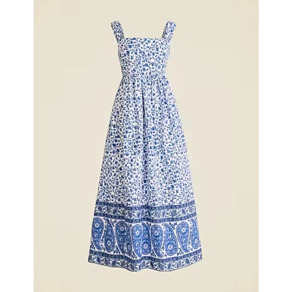 J Crew Square Neck Midi Dress 6 Blue Bandana Floral NWT CK798 J.Crew Western